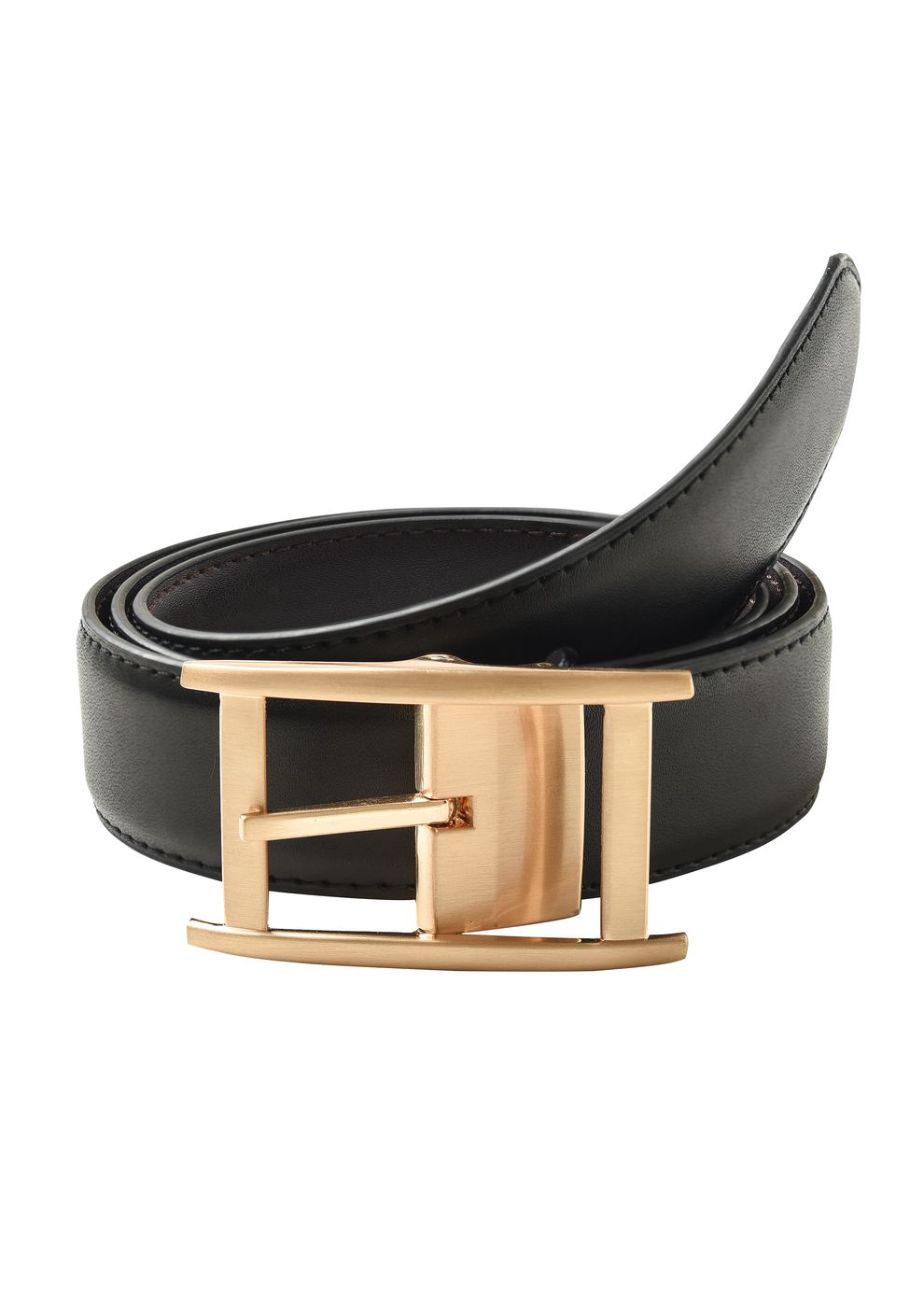 Gianni Feraud Smooth Leather Belt with Chunky Gold Buckle in Black-Brown - ASOS Outlet